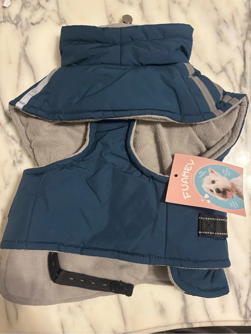 Reflective Navy Dog Waterproof Jacket with Buckle Closure